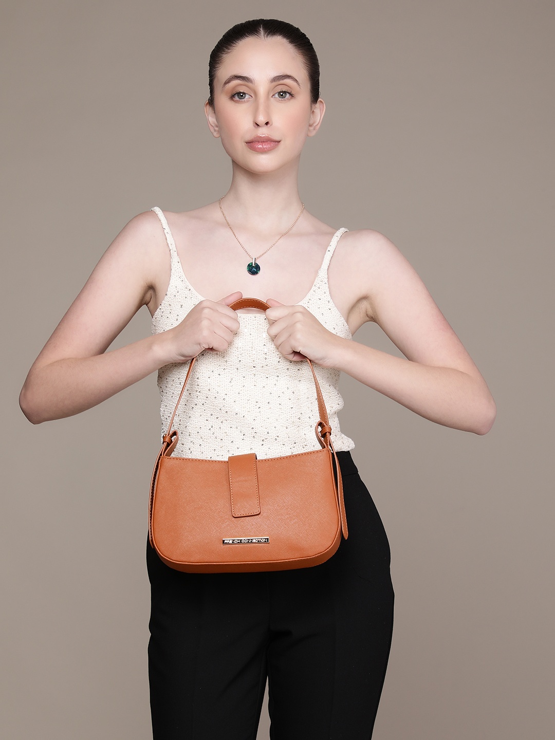 

French Connection Structured Baguette Shoulder Bag, Tan