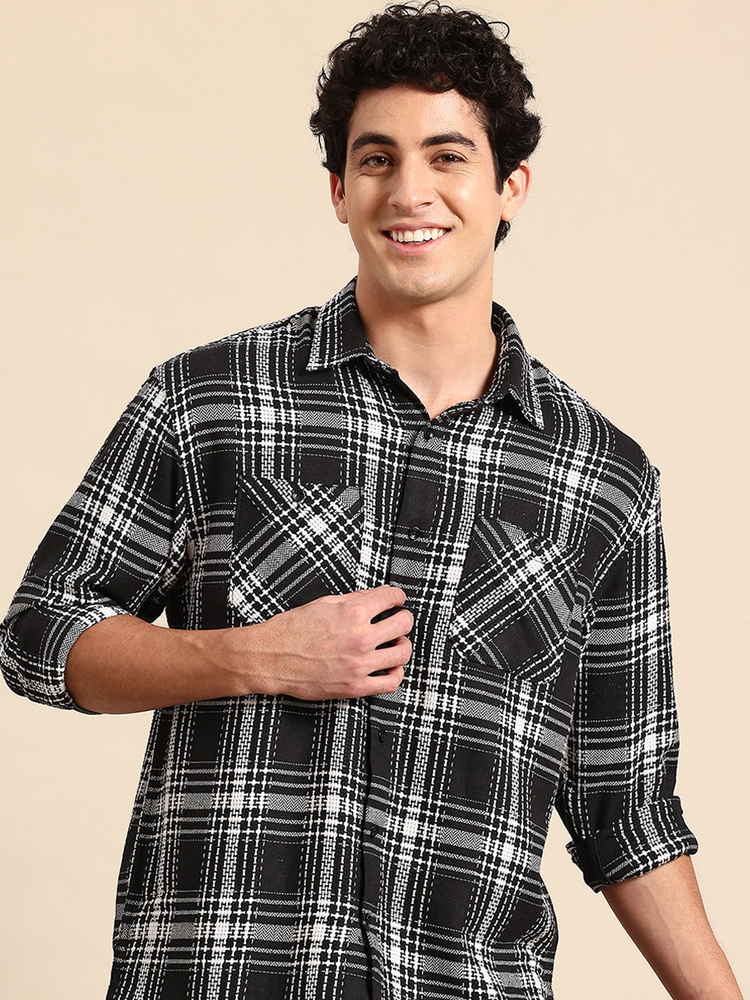 

Mast & Harbour Tartan Checked Casual Shackets, Black