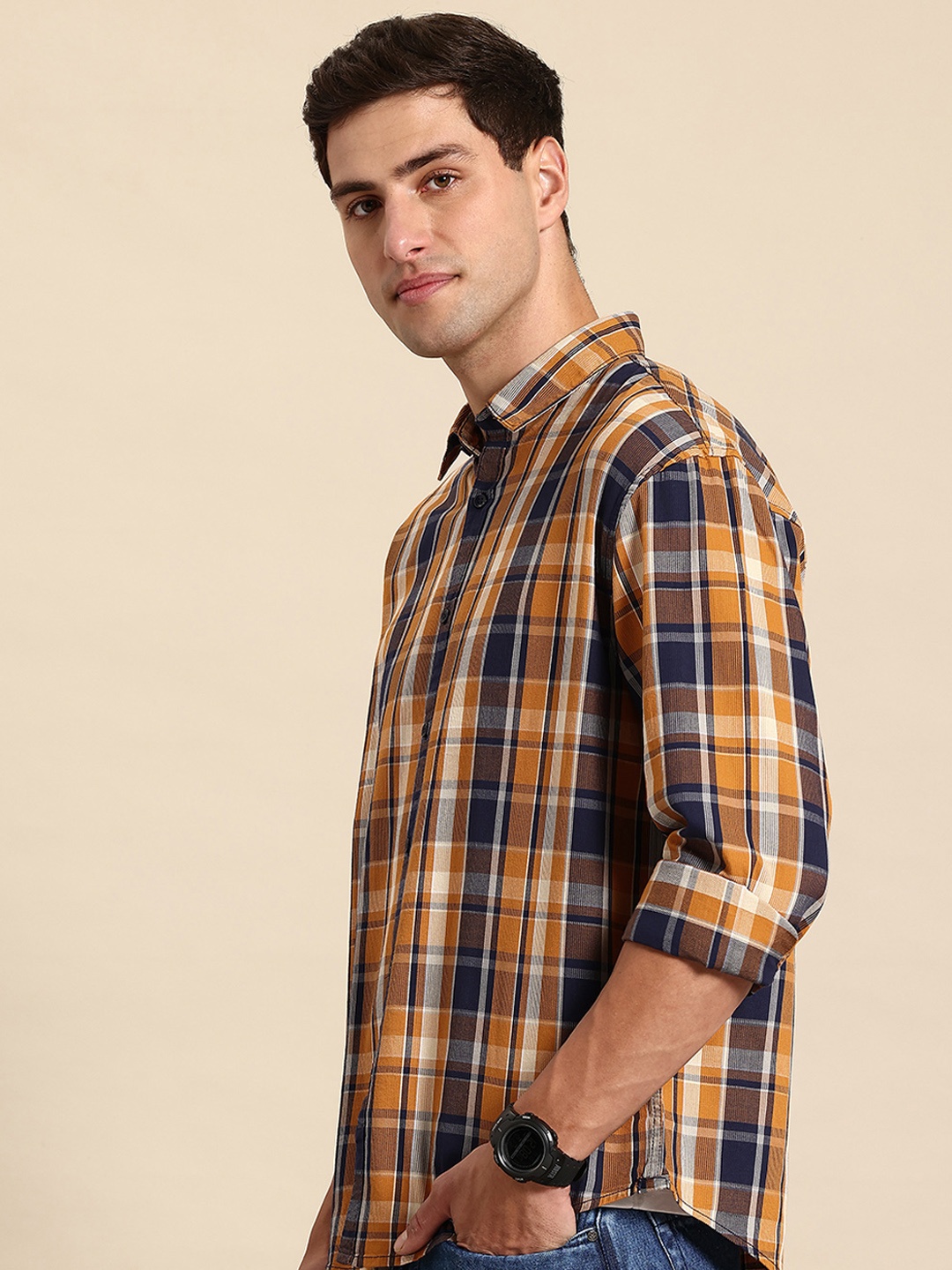 

Mast & Harbour Men Checked Pure Cotton Casual Shirt, Mustard