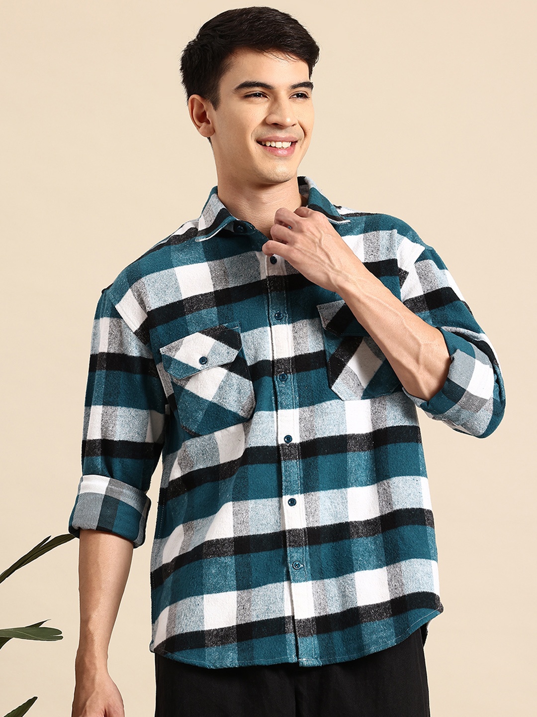 

Mast & Harbour Flannel Checked Shacket, Navy blue