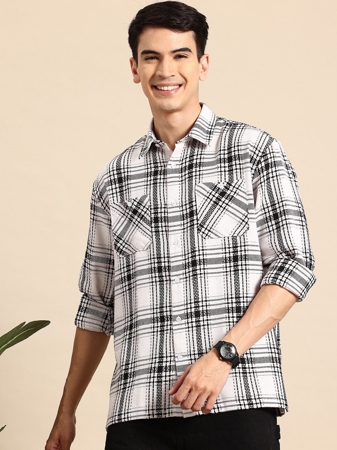 

Mast & Harbour Men Tartan Checks Opaque Checked Casual Shirt, White