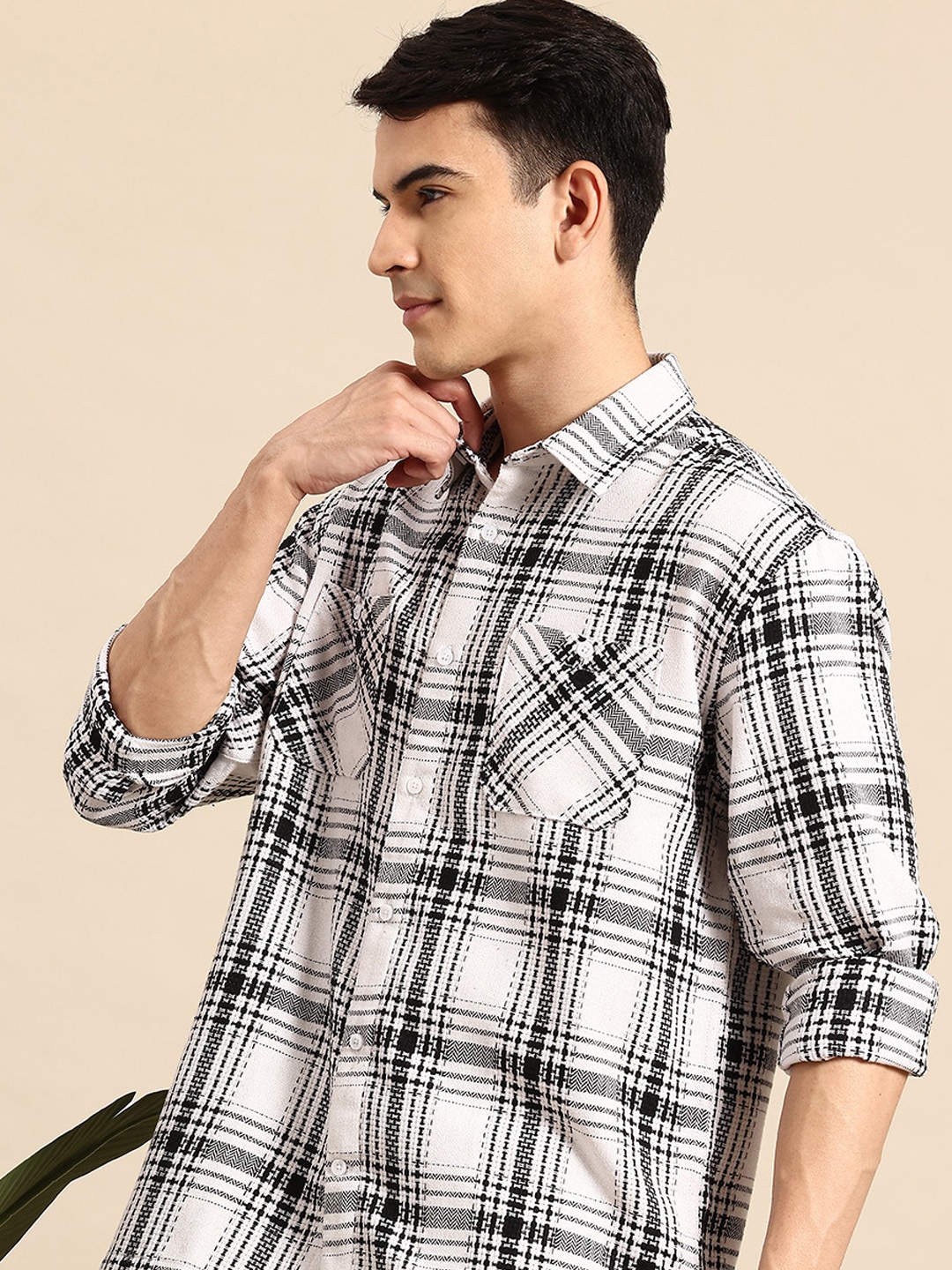 

Mast & Harbour Men Tartan Checks Opaque Checked Casual Shackets, White