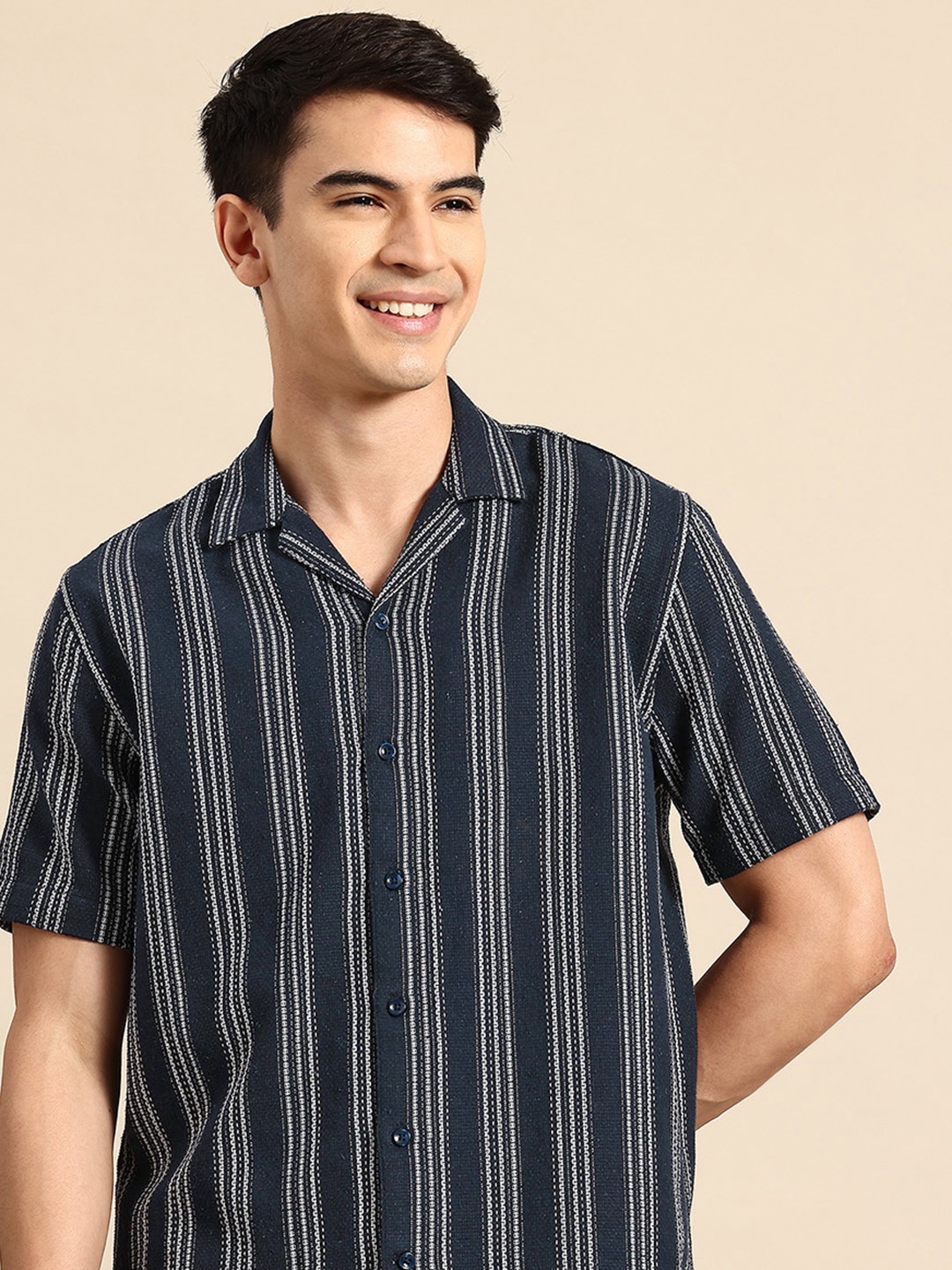 

Mast & Harbour Men Striped Casual Relaxed Fit Shirt, Navy blue