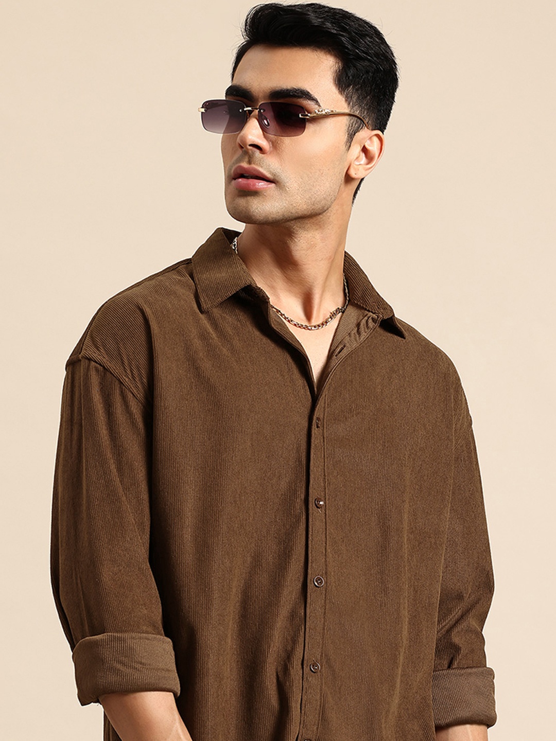 

Mast & Harbour Oversized Textured Casual Shirt, Brown