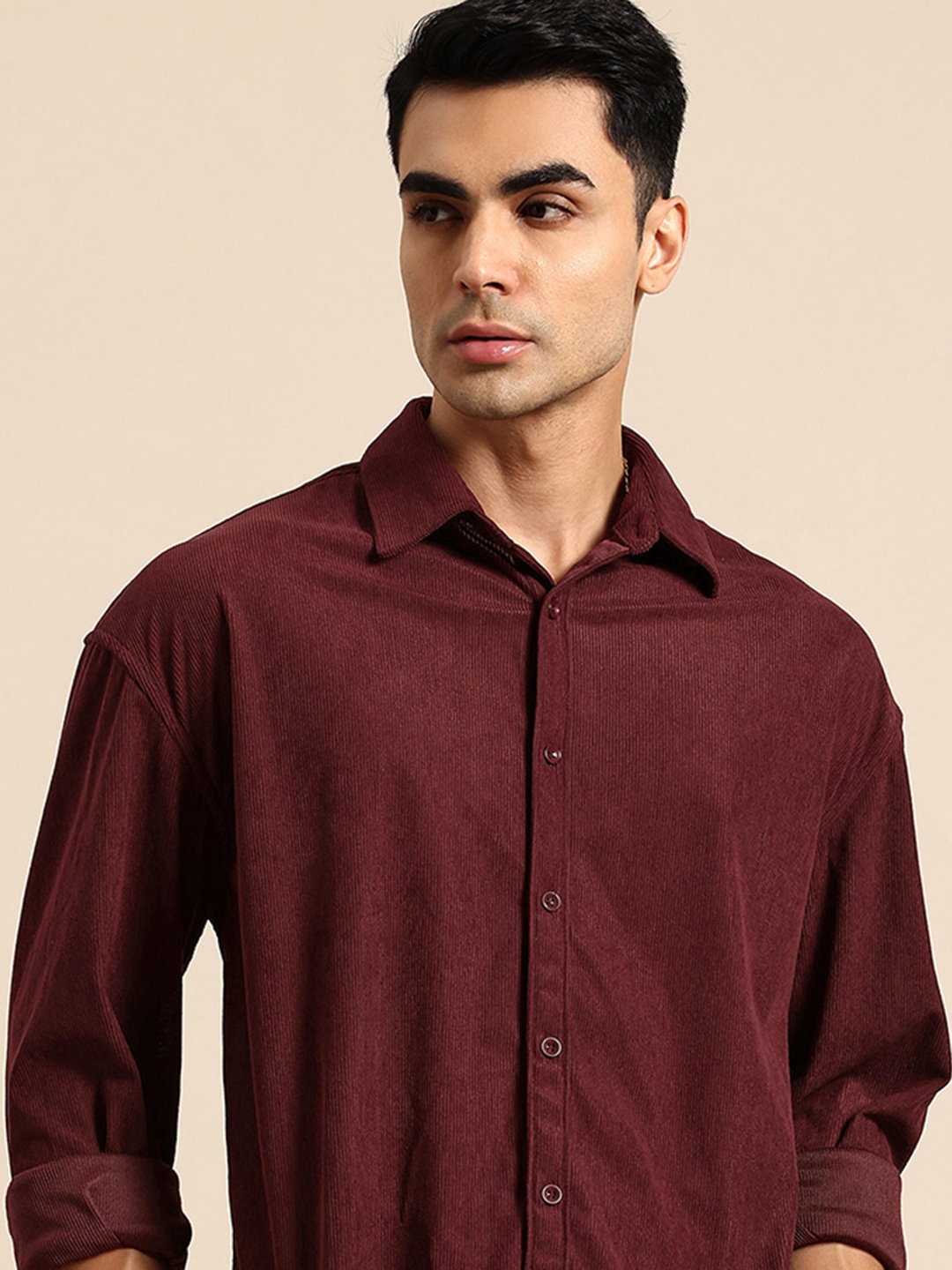 

Mast & Harbour Oversized Textured Casual Shirt, Burgundy