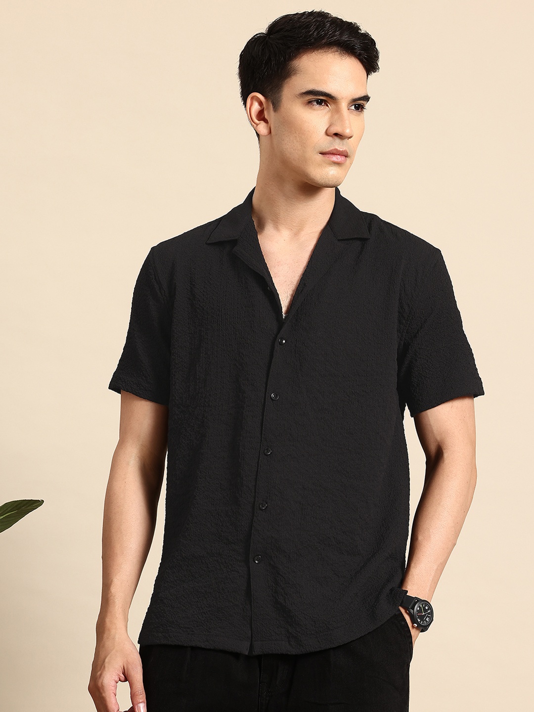 

Mast & Harbour Crinkle Casual Shirt, Black