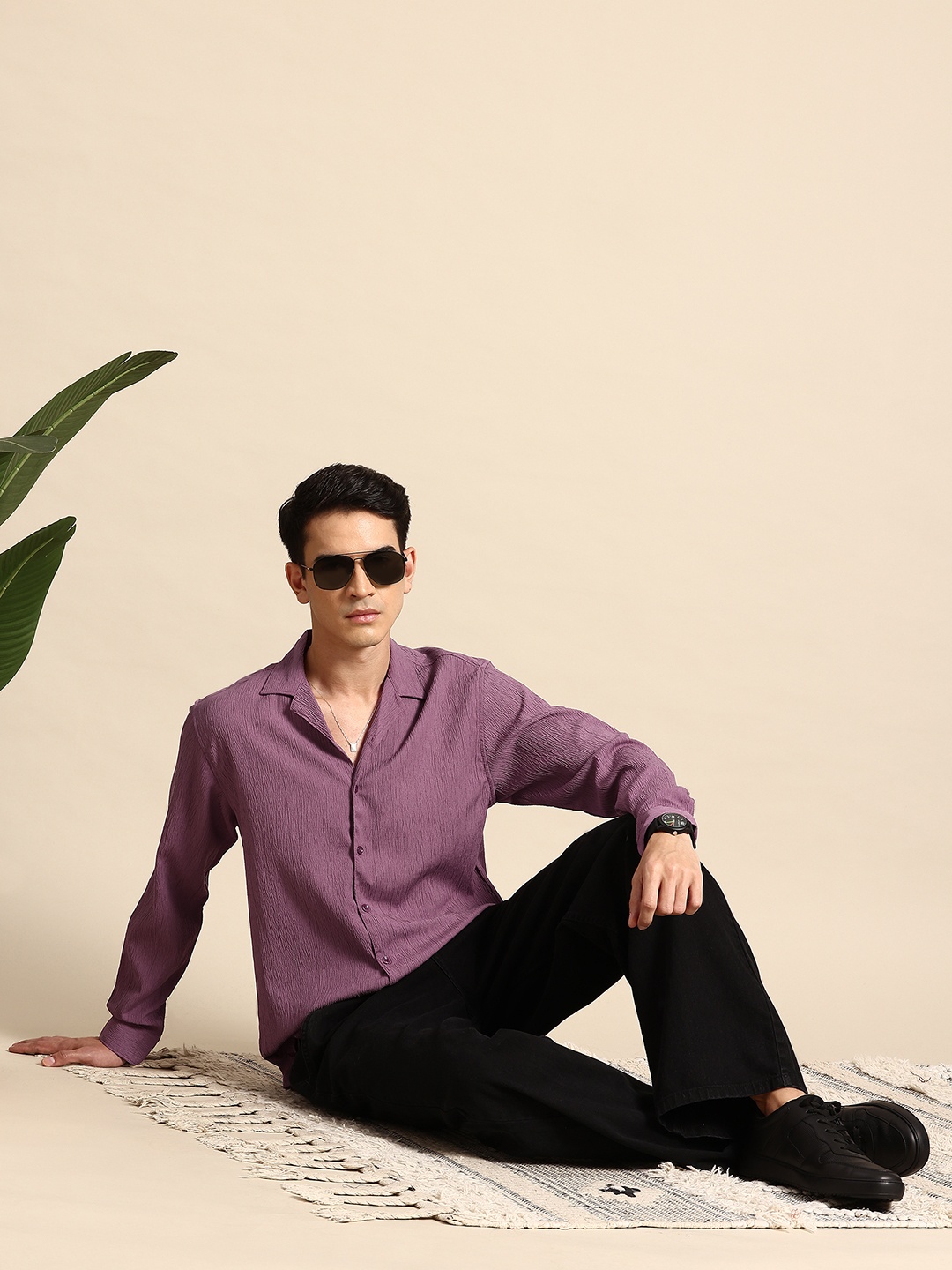 

Mast & Harbour Relaxed Fit Crinkled Shirt, Purple