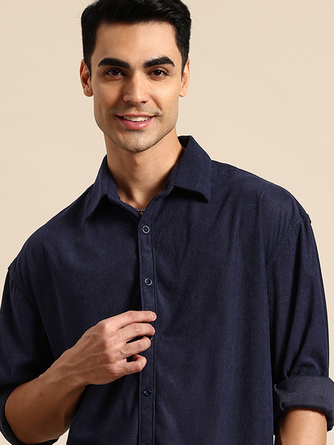 

Mast & Harbour Oversized Textured Casual Shirt, Navy blue