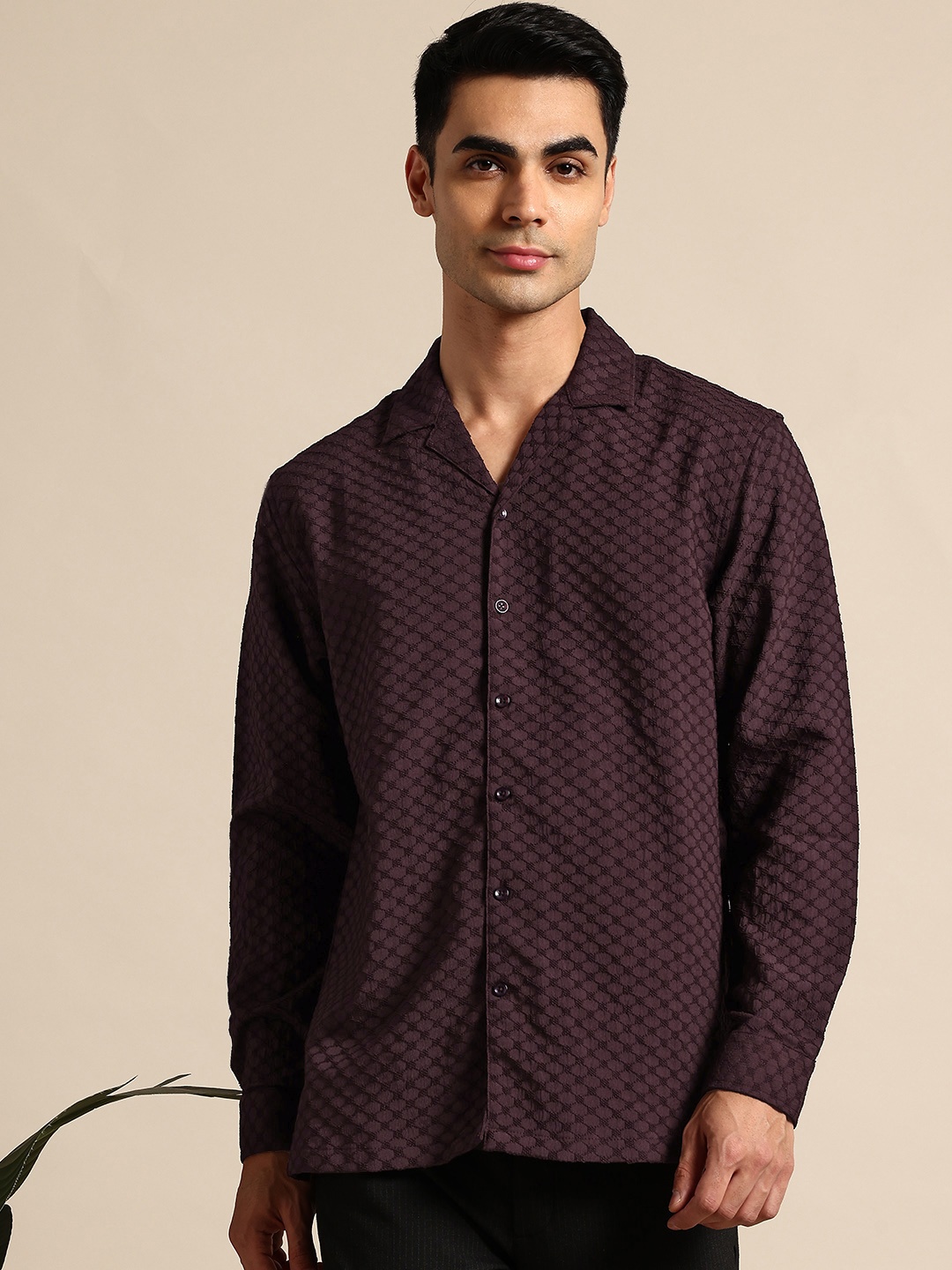 

Mast & Harbour Textured Relaxed Fit Shirt, Burgundy