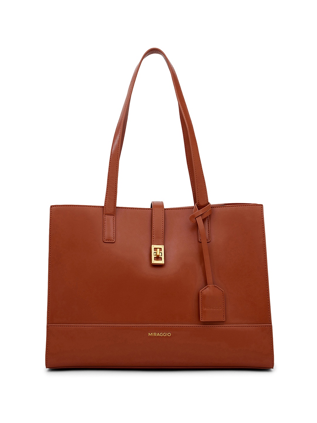 

MIRAGGIO Brown PU Audrey Tote Bag, Tan
