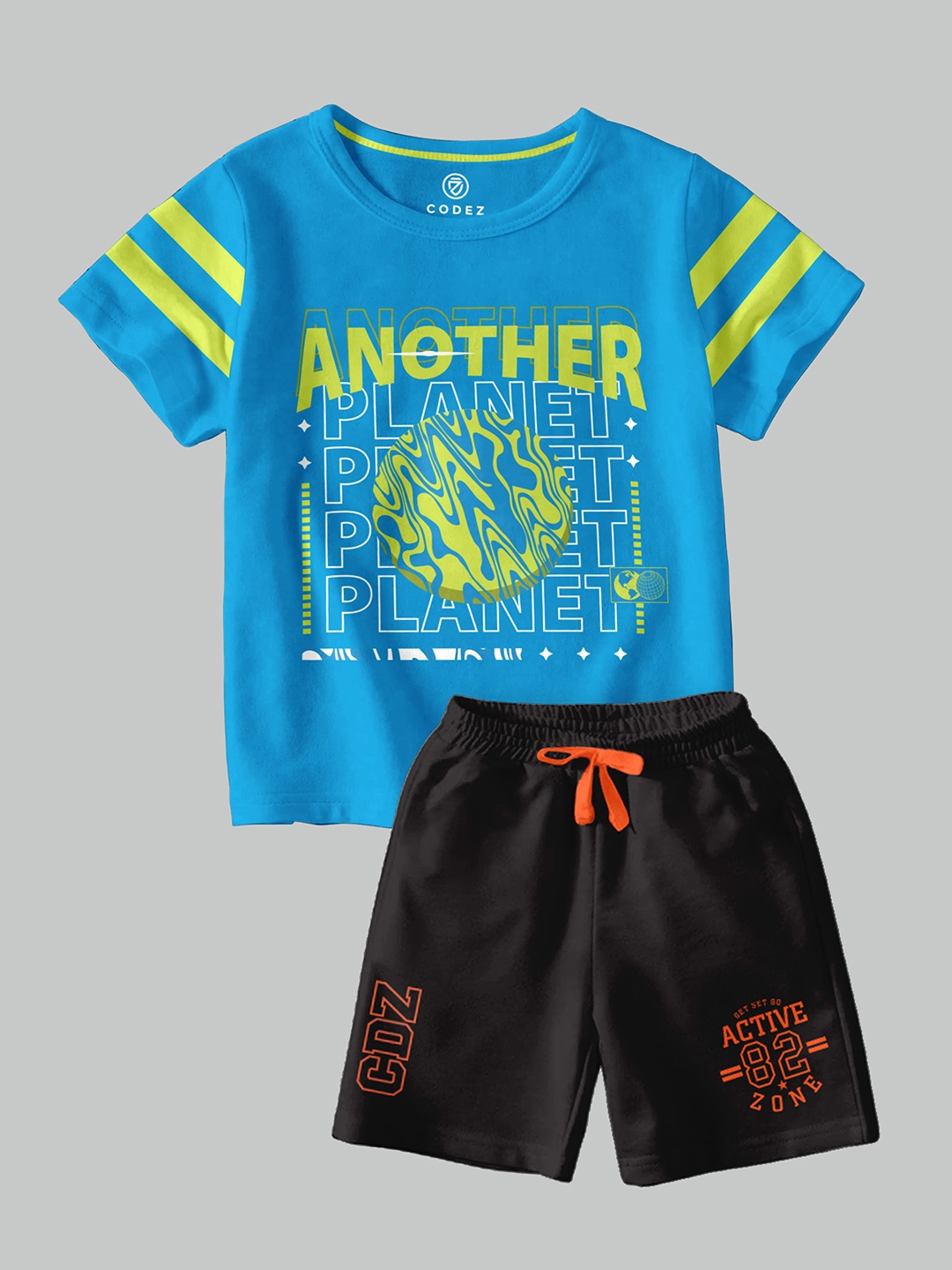 CODEZ Boys Graphic Printed Round Neck T-shirt with Shorts, Blue