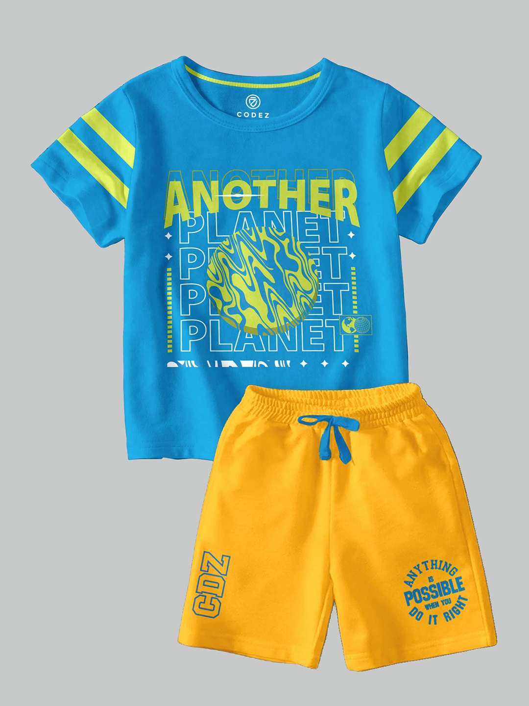 

CODEZ Boys Graphic Printed Round Neck T-shirt with Shorts, Blue