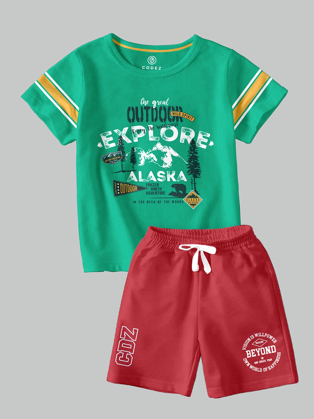 

CODEZ Boys Graphic Printed Round Neck T-shirt with Shorts, Green