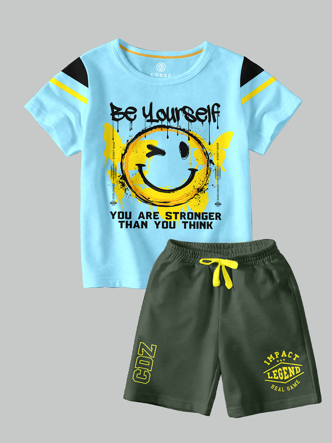 

CODEZ Boys Graphic Printed Round Neck T-shirt with Shorts, Blue
