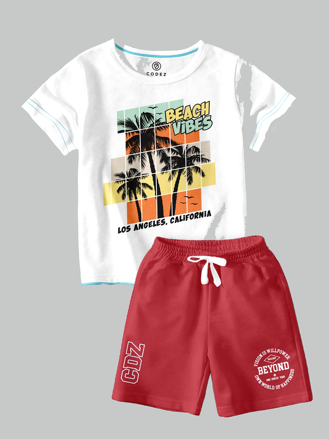 

CODEZ Boys Graphic Printed Round Neck T-shirt with Shorts, White