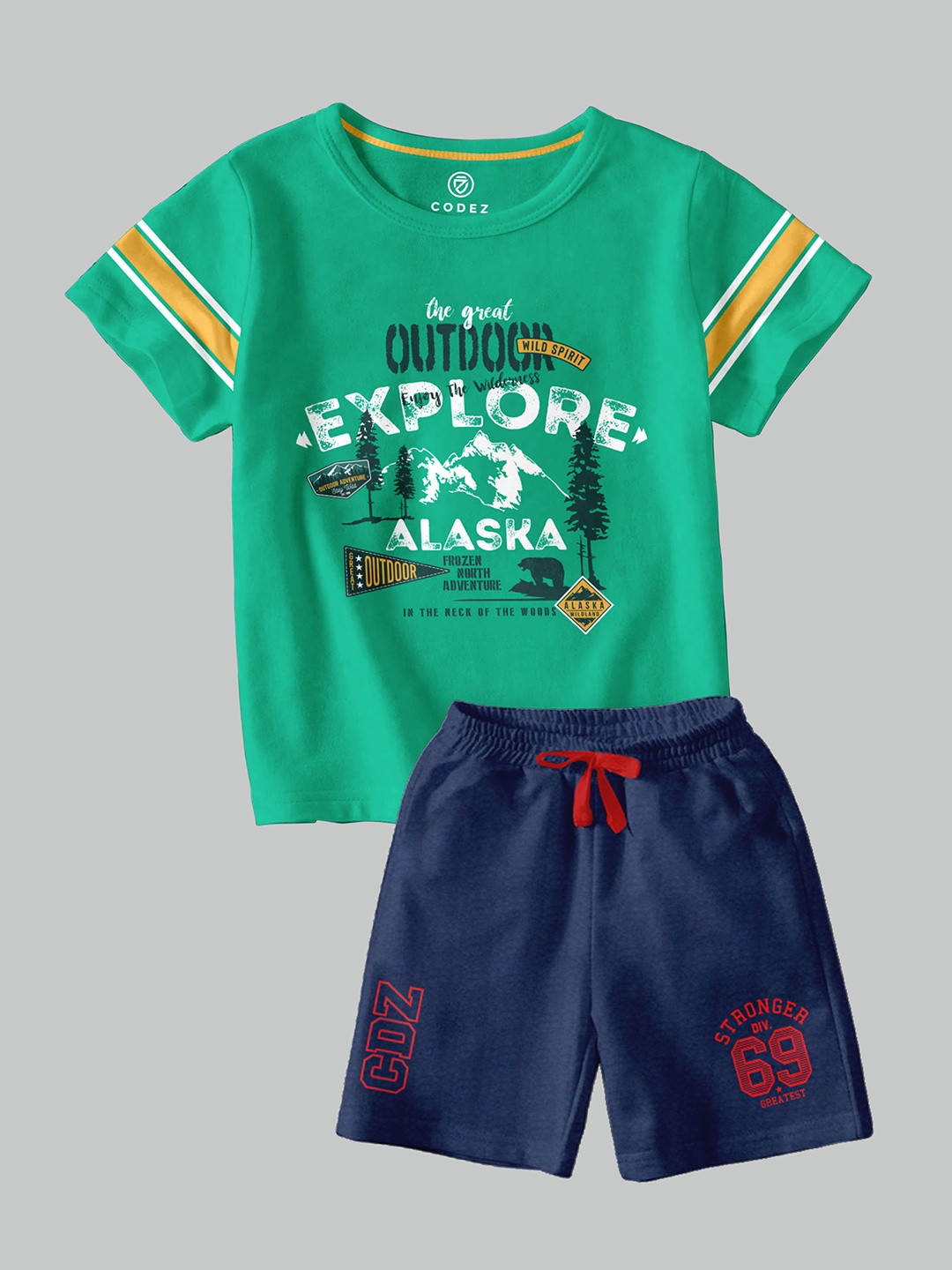 

CODEZ Boys Graphic Printed Round Neck T-shirt with Shorts, Green