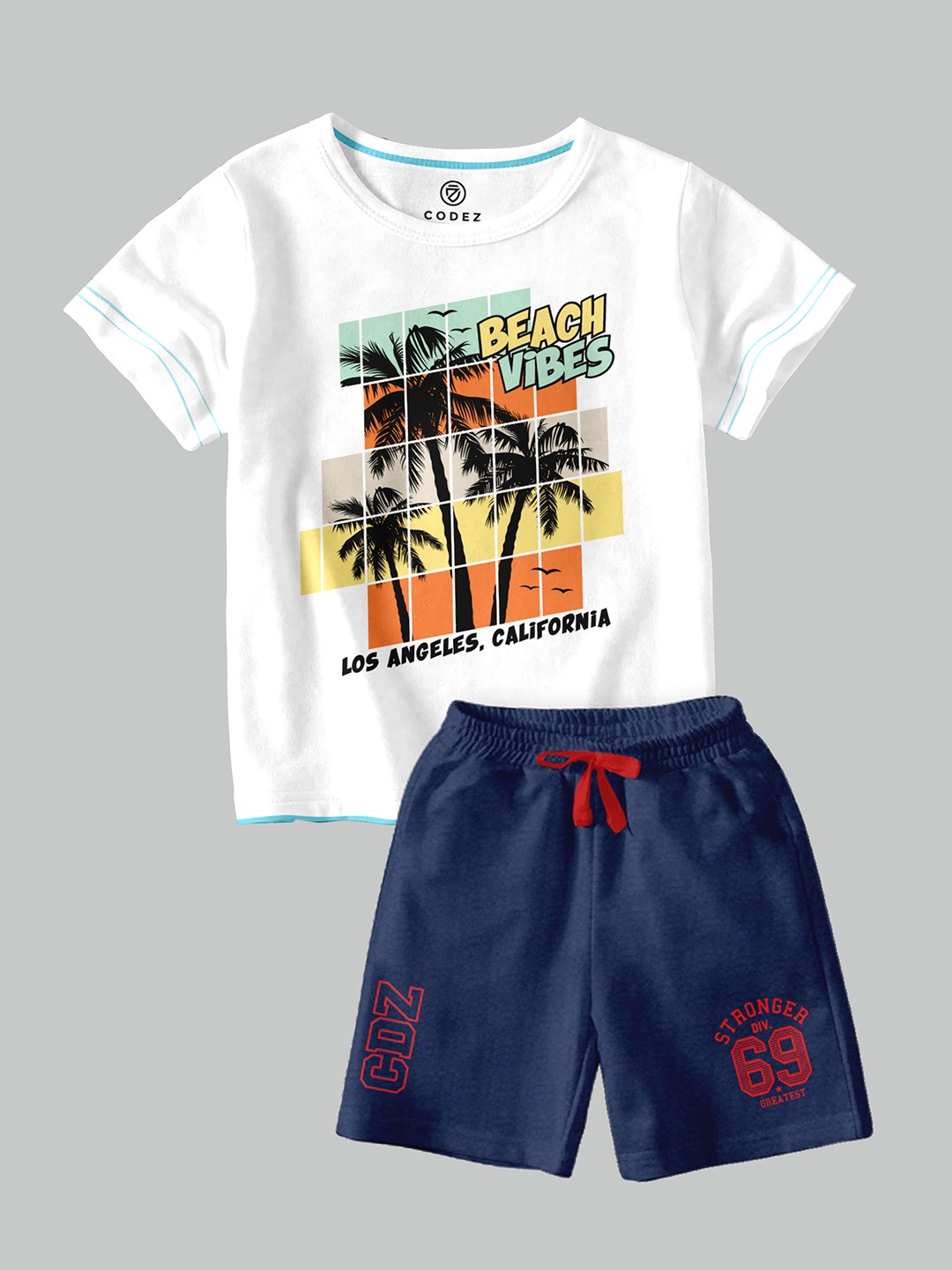 

CODEZ Boys Graphic Printed Round Neck T-shirt with Shorts, White
