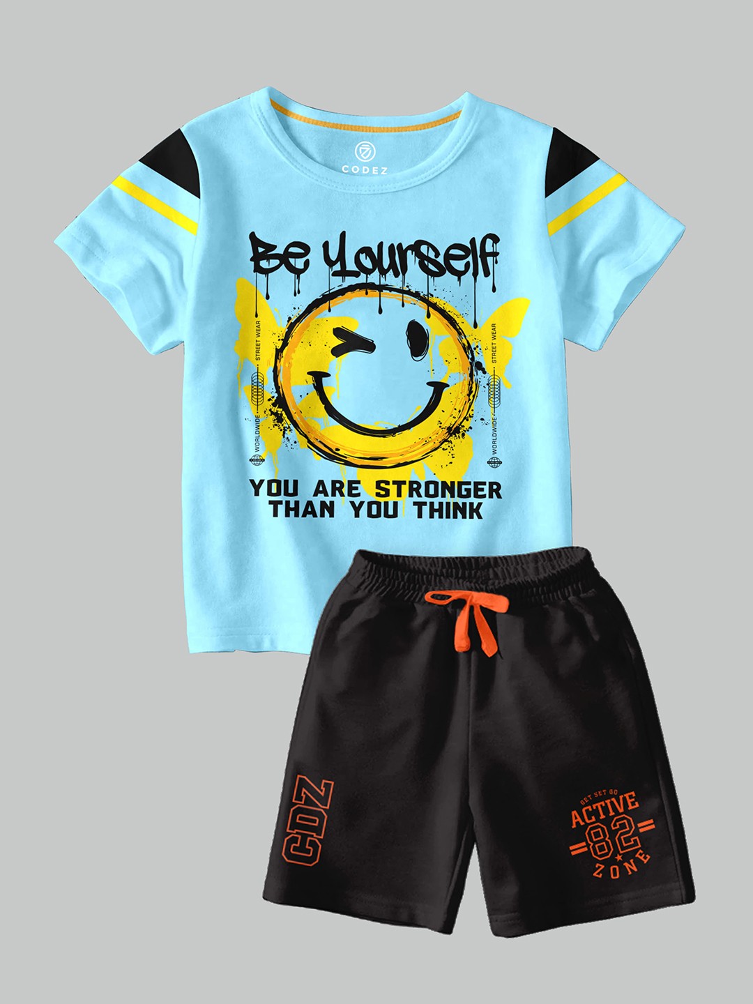 

CODEZ Boys Graphic Printed Round Neck T-shirt with Shorts, Blue