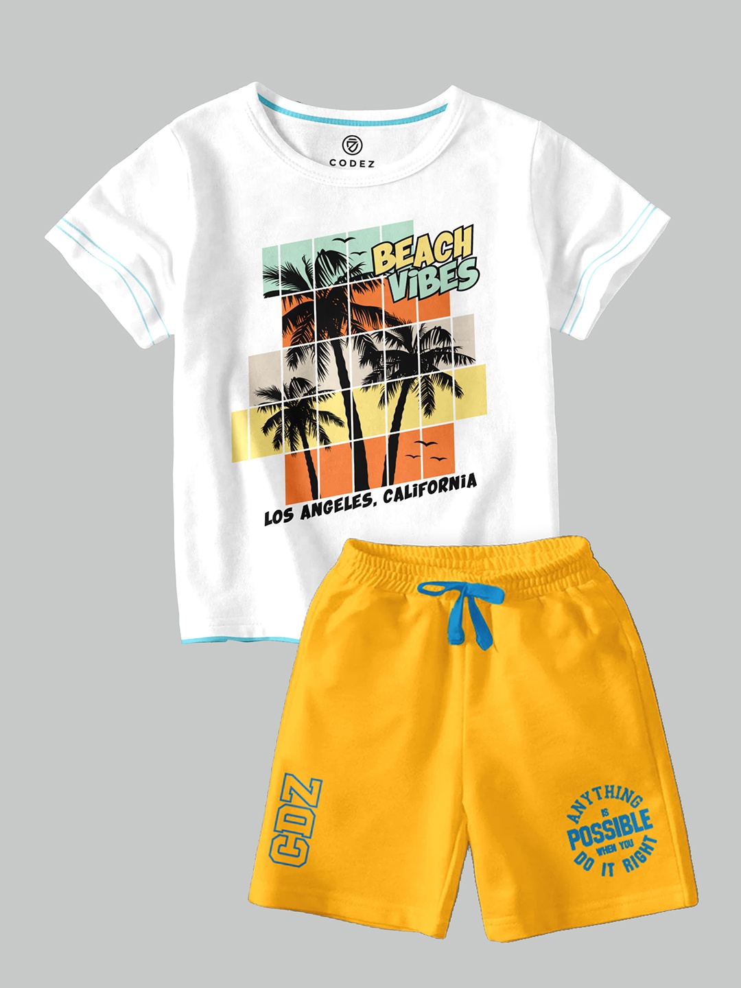 

CODEZ Boys Graphic Printed Round Neck T-shirt with Shorts, White