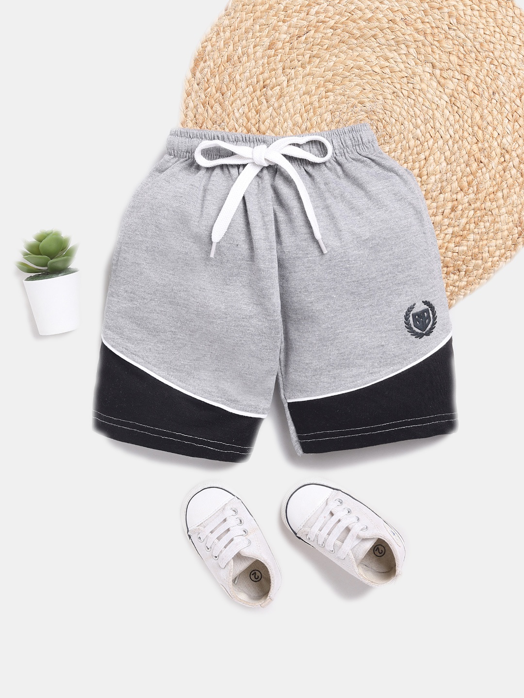 Here&Now X Game Begins Boys Colourblocked Pure Cotton Shorts, Grey