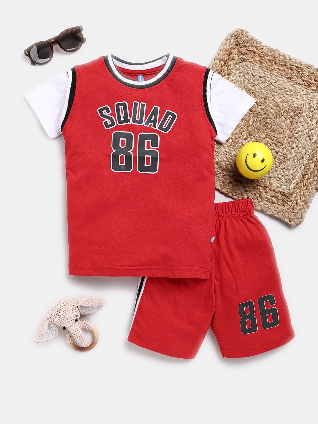 

Here&Now X Game Begins Boys Printed T-shirt with Shorts, Red