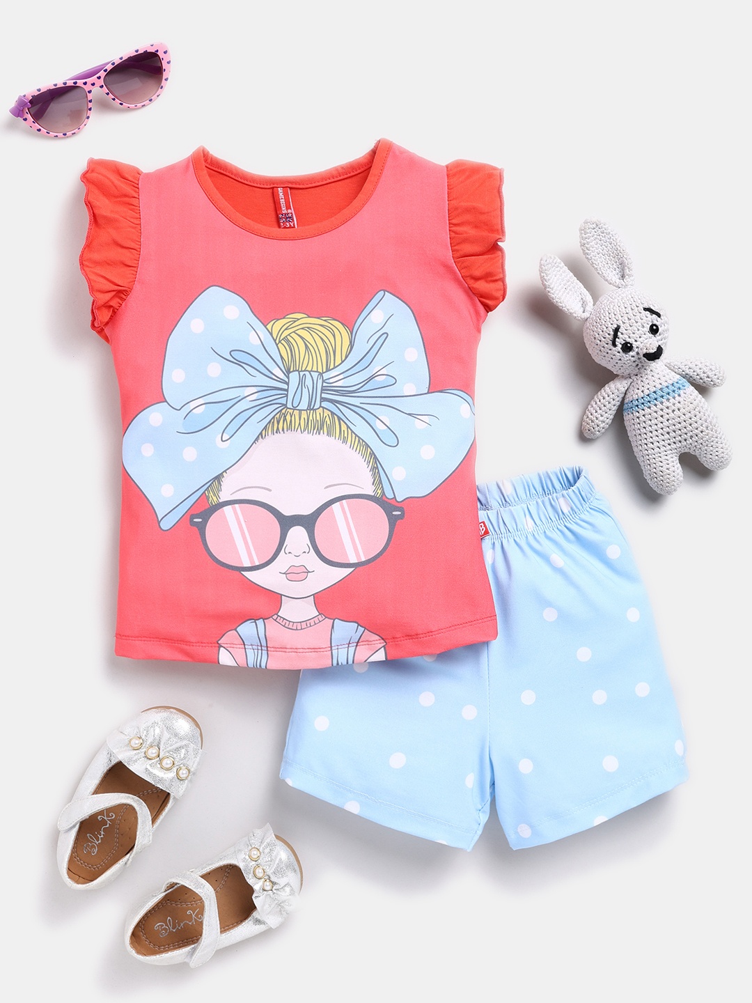 

Here&Now X Game Begins Girls Printed Top with Shorts, Coral