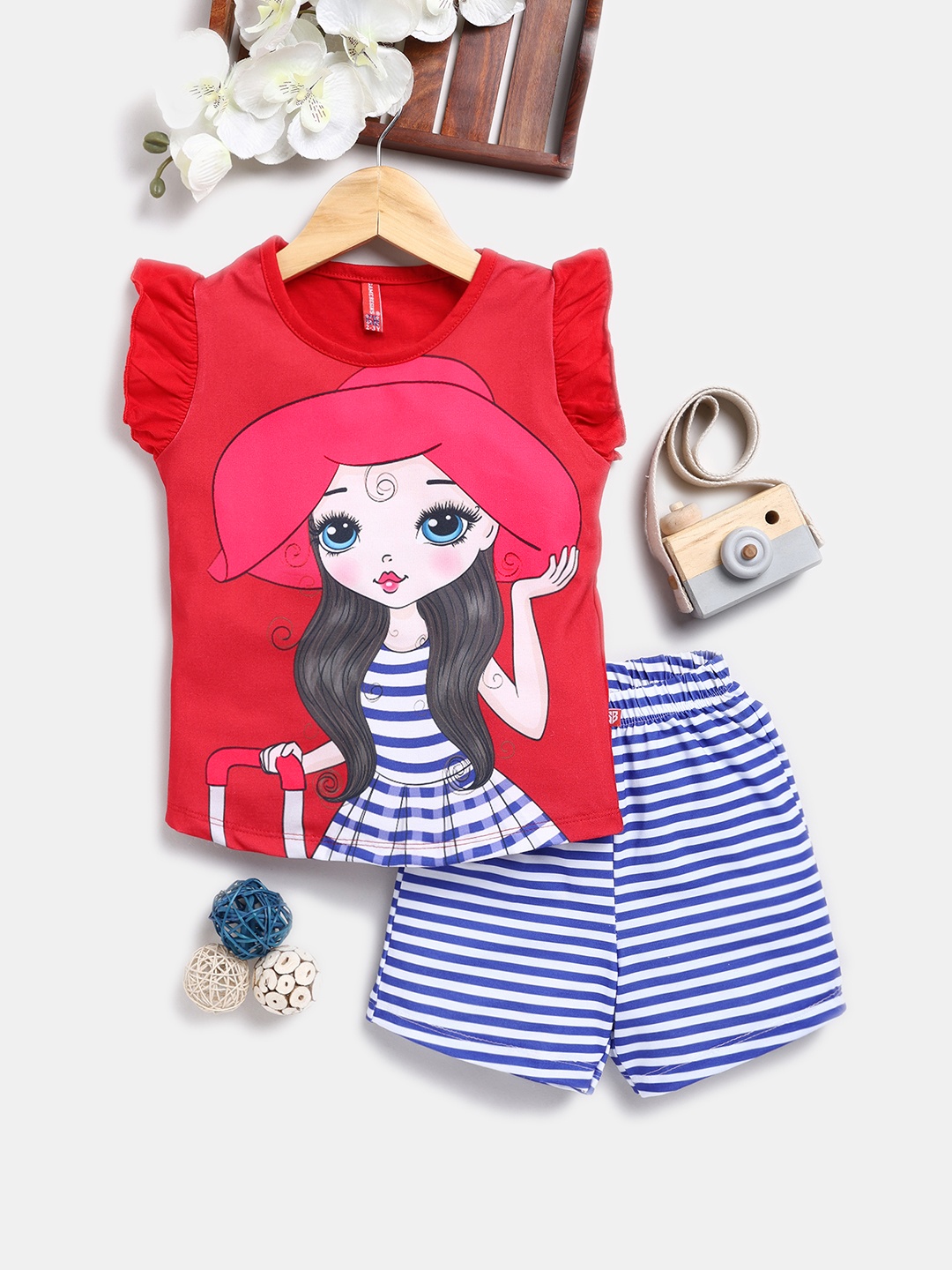 

Here&Now X Game Begins Girls Printed Top with Shorts, Red