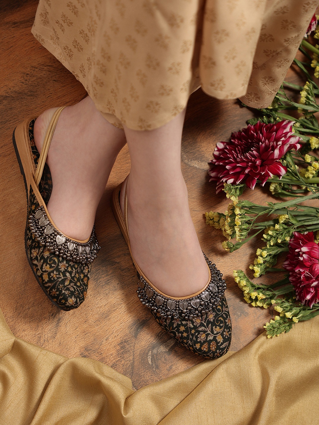 

DressBerry Women Embellished Mules Flats, Olive