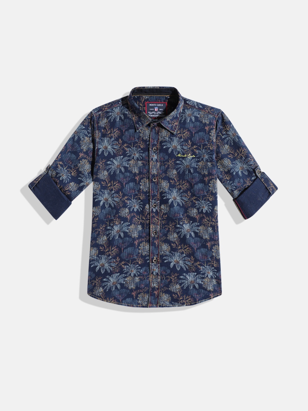 

Monte Carlo Boys Floral Printed Casual Smart Fit Shirt, Navy blue