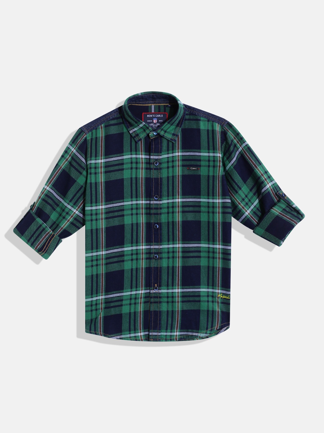 

Monte Carlo Boys Tartan Checked Casual Smart Fit Shirt, Green