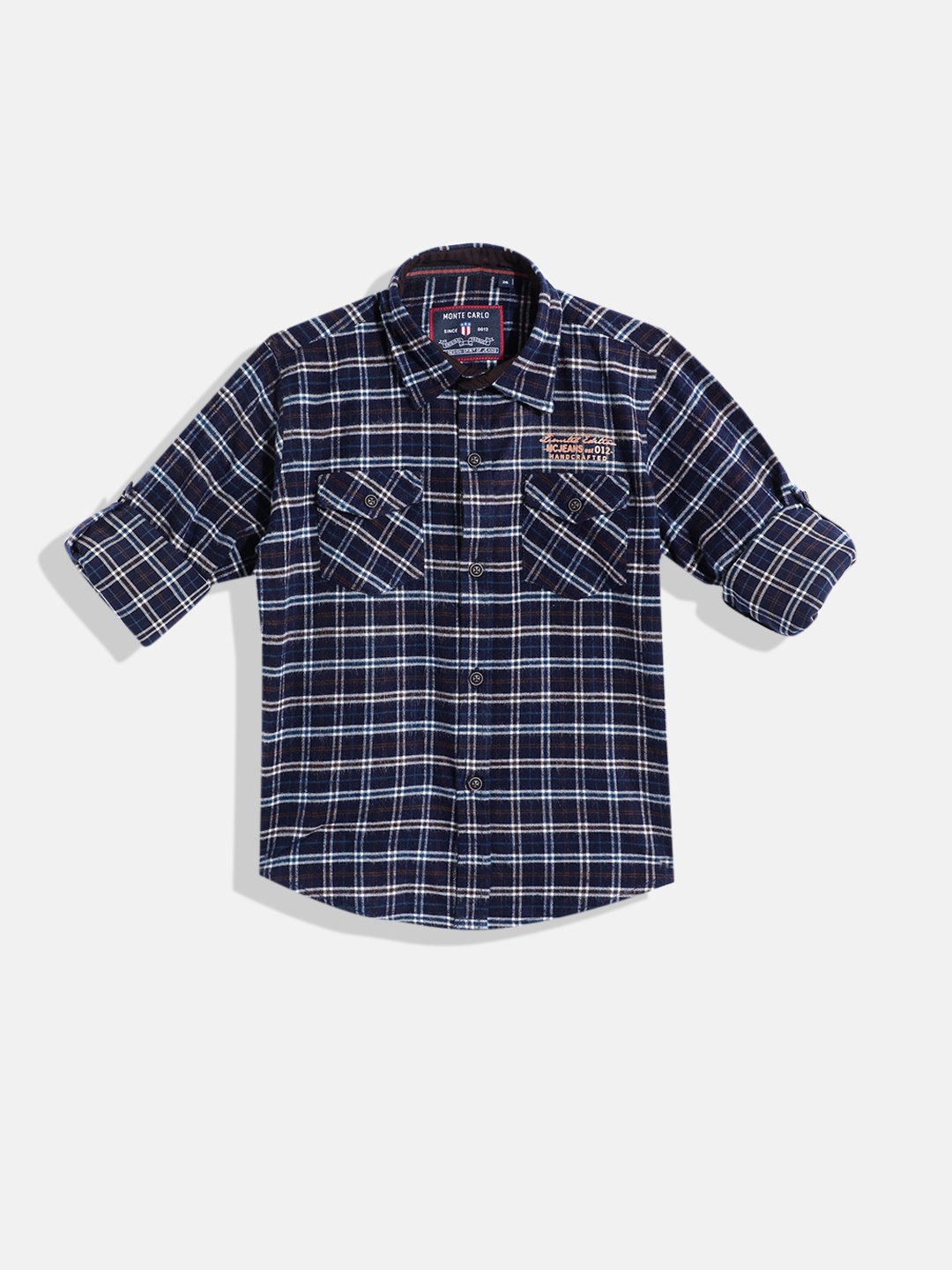 

Monte Carlo Boys Checked Flannel Smart Fit Shirt, Navy blue