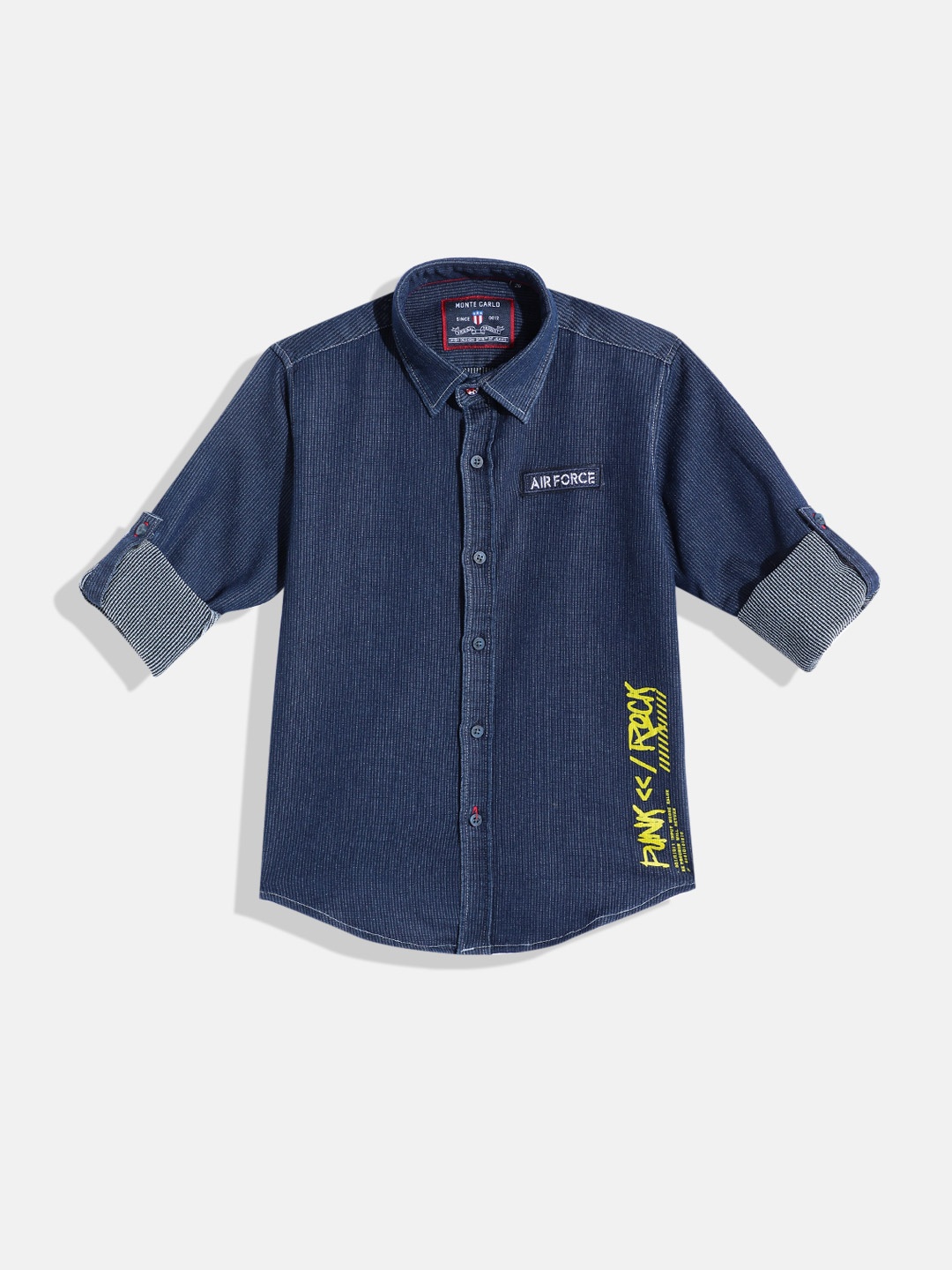 Monte Carlo Boys Printed Textured Smart Fit Shirt, Navy blue