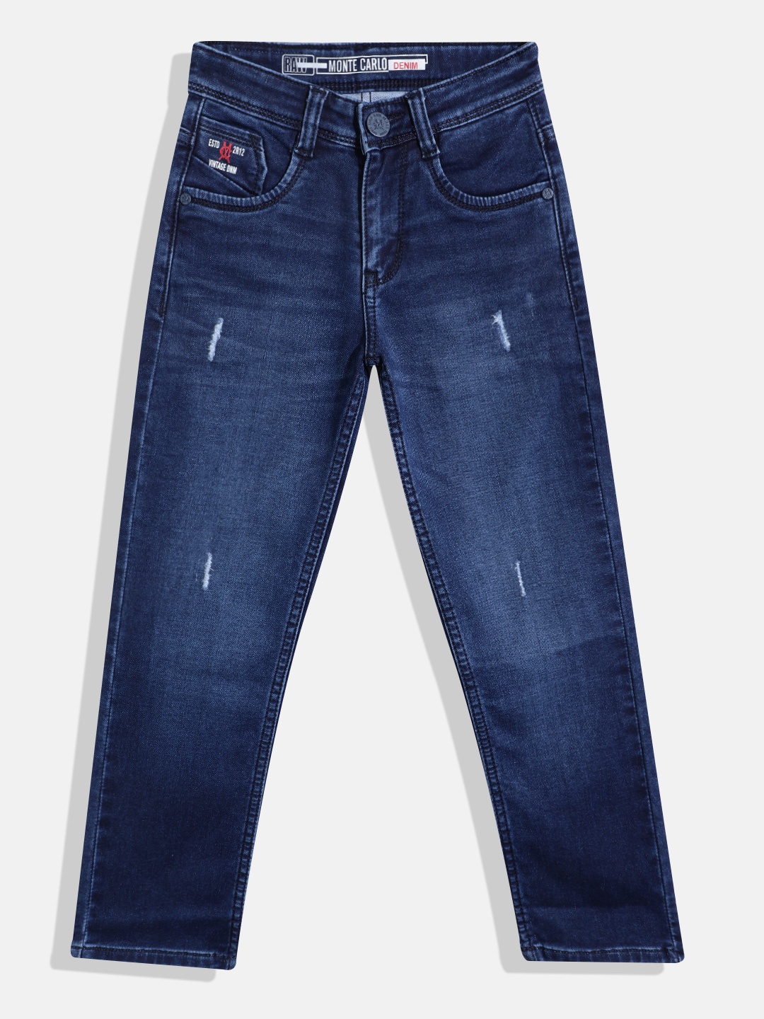 Monte Carlo Boys Cat Scratches Distress Stretchable Jeans, Navy blue