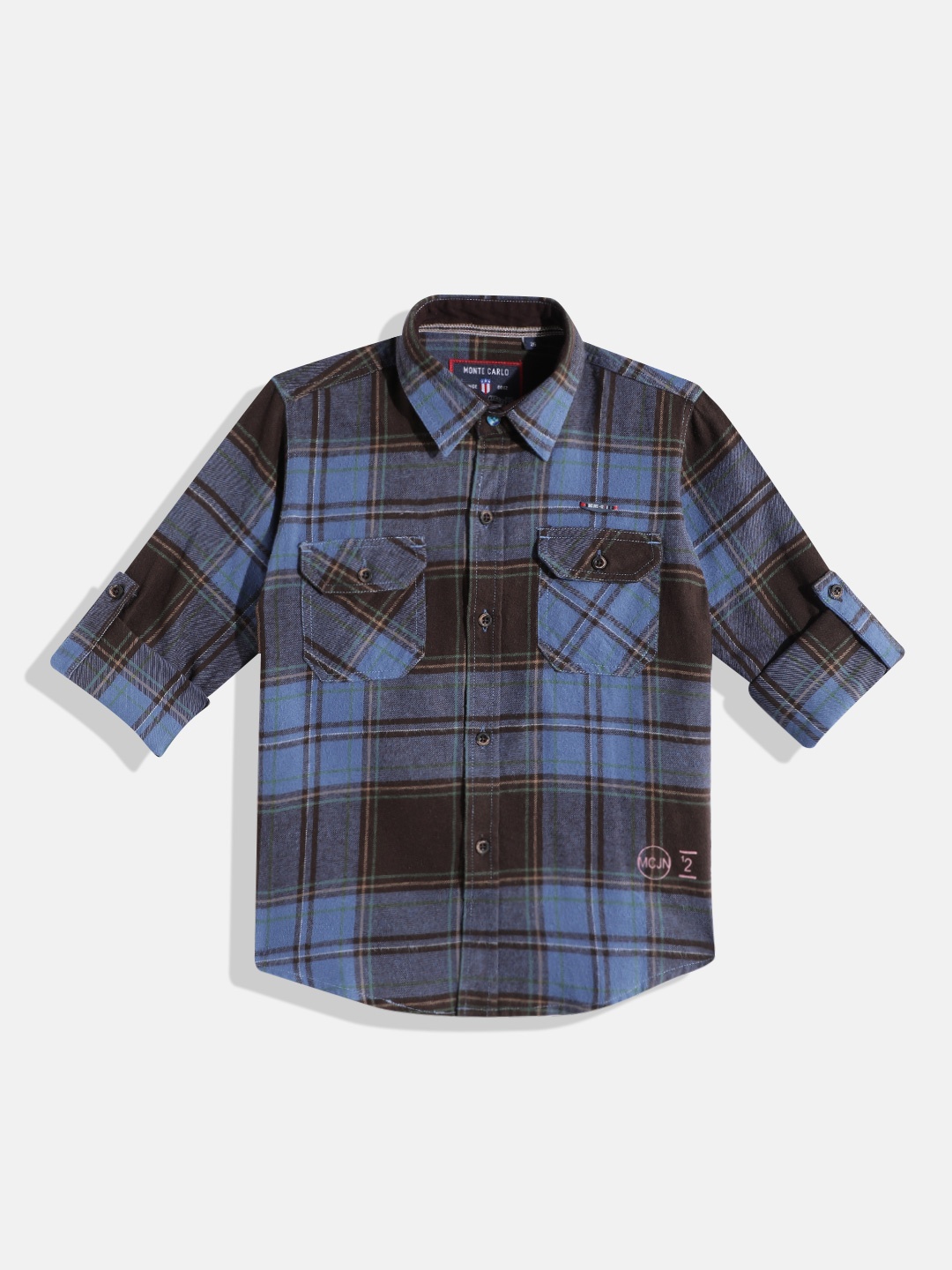

Monte Carlo Boys Tartan Checked Casual Smart Fit Shirt, Blue