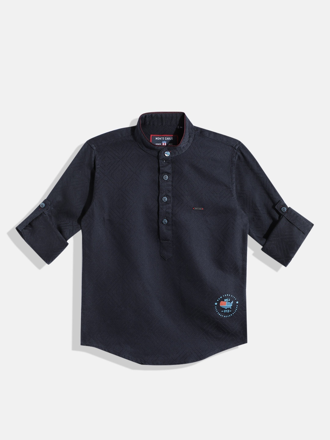 

Monte Carlo Boys Band Collar Smart Fit Shirt, Navy blue