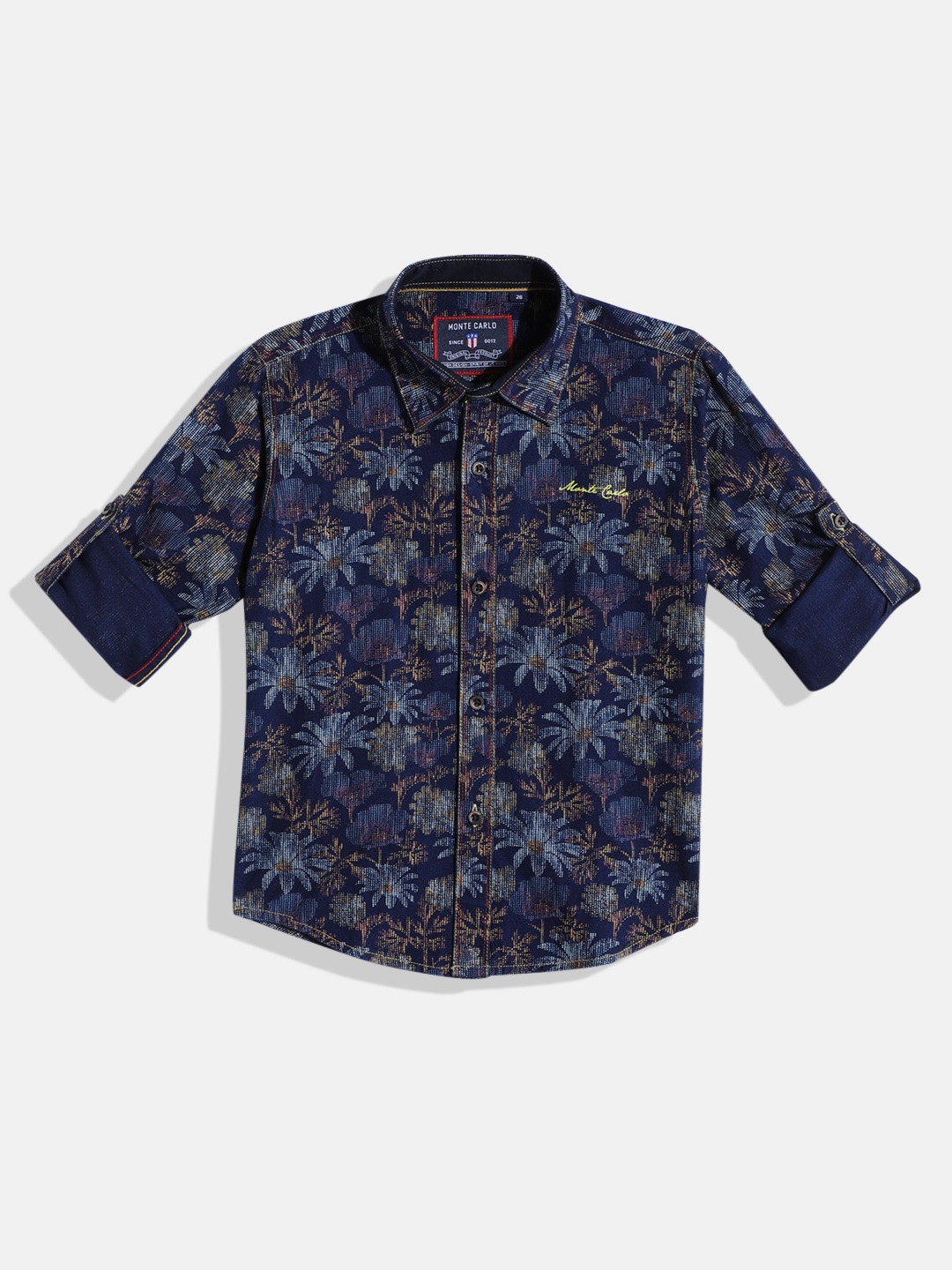 

Monte Carlo Boys Floral Printed Smart Fit Shirt, Navy blue