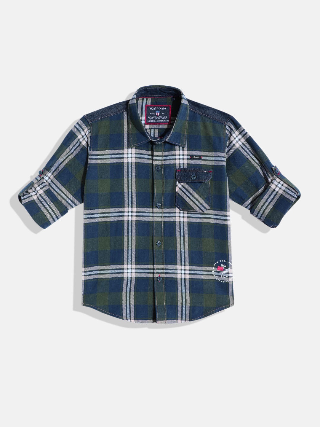

Monte Carlo Boys Tartan Checked Casual Smart Fit Shirt, Navy blue