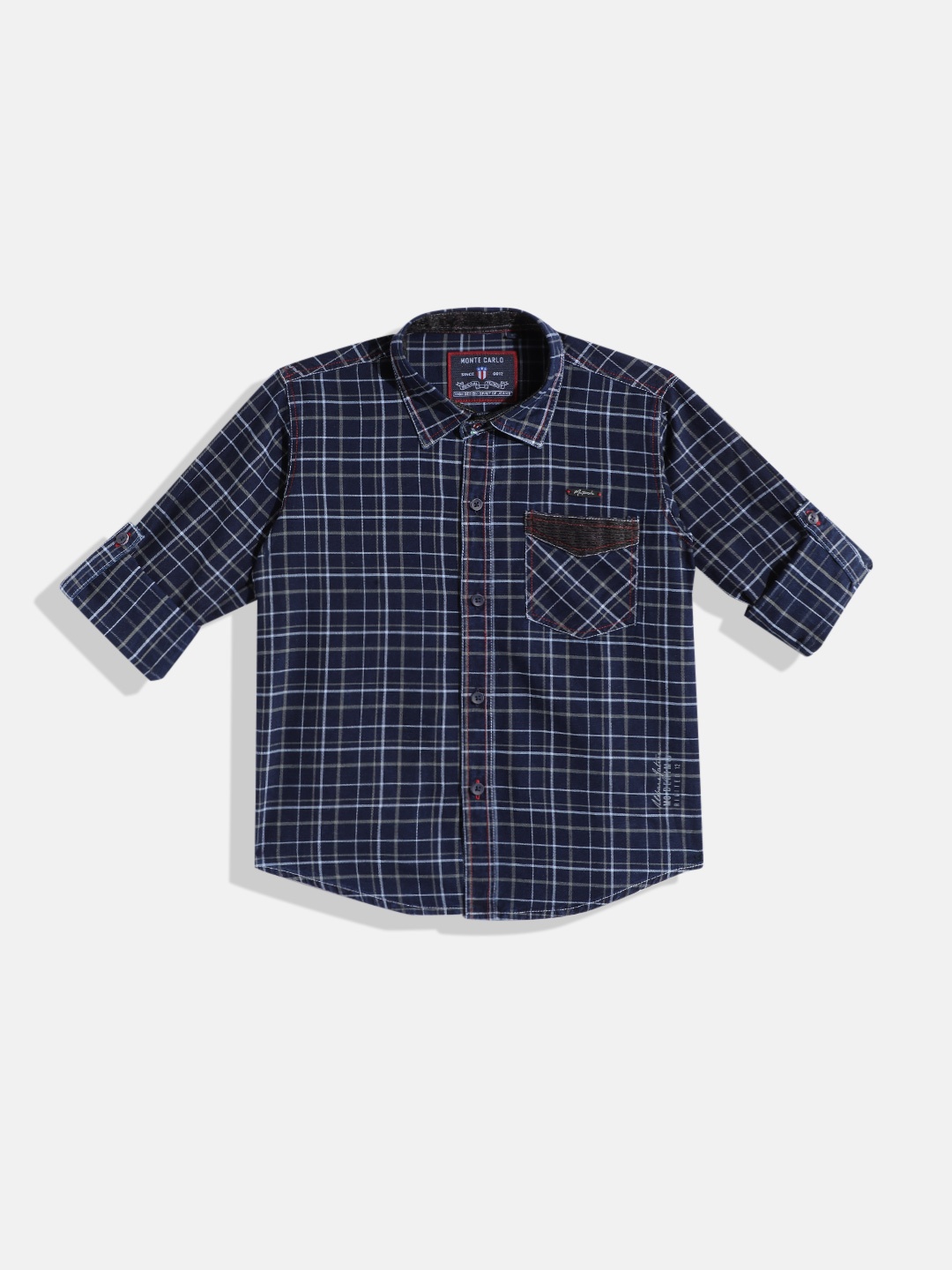 

Monte Carlo Boys Tartan Checked Casual Smart Fit Shirt, Navy blue