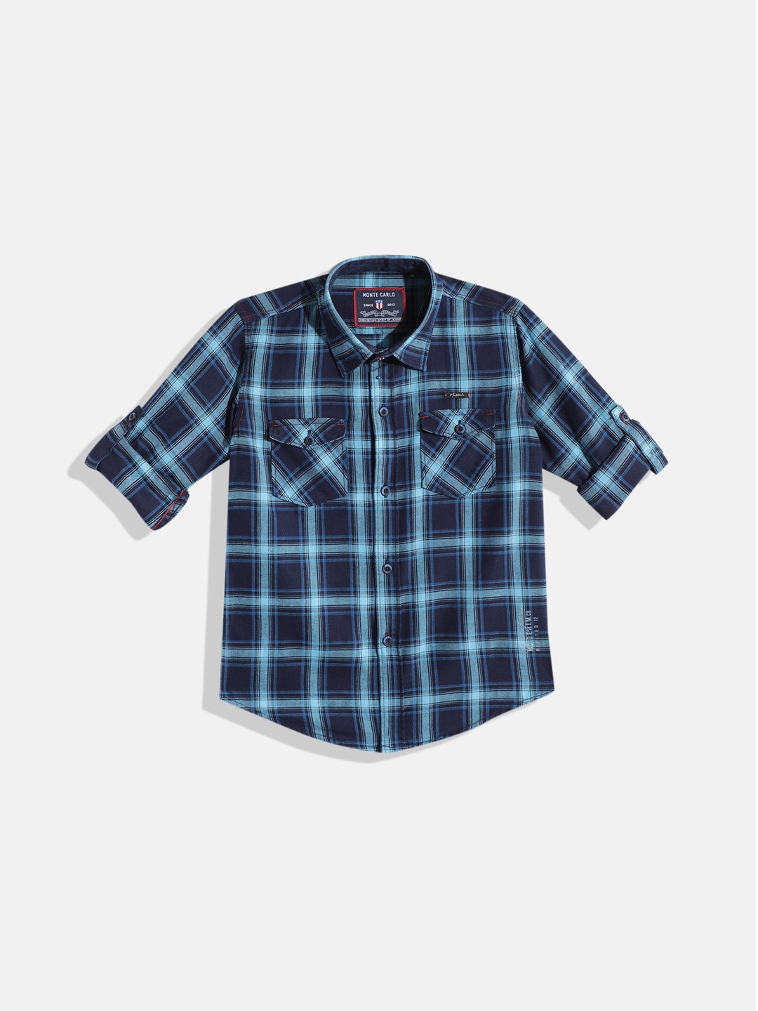 

Monte Carlo Boys Tartan Checked Casual Smart Fit Shirt, Blue