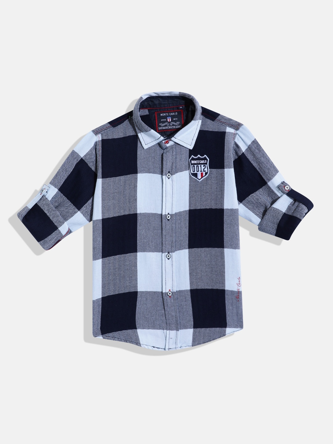 Monte Carlo Boys Twill Checked Smart Fit Shirt, Navy blue