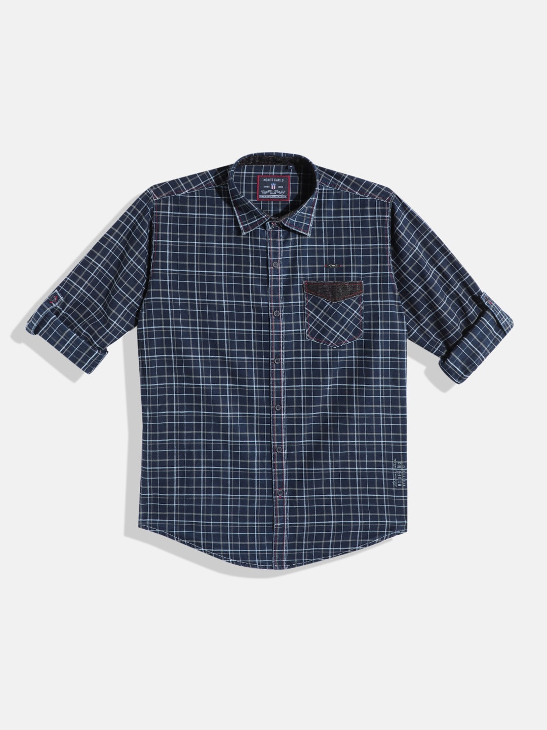 

Monte Carlo Boys Tartan Checked Casual Smart Fit Shirt, Navy blue