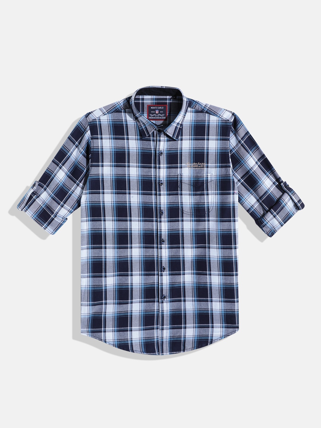 

Monte Carlo Boys Tartan Checked Casual Smart Fit Shirt, Navy blue