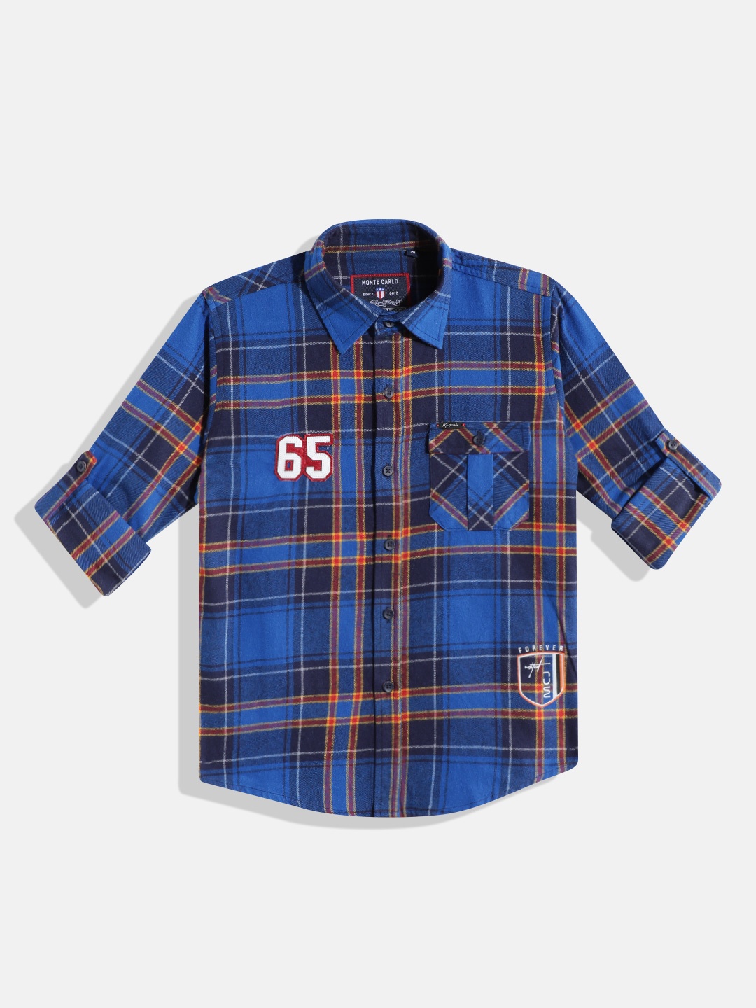 

Monte Carlo Boys Tartan Checked Casual Smart Fit Shirt, Blue