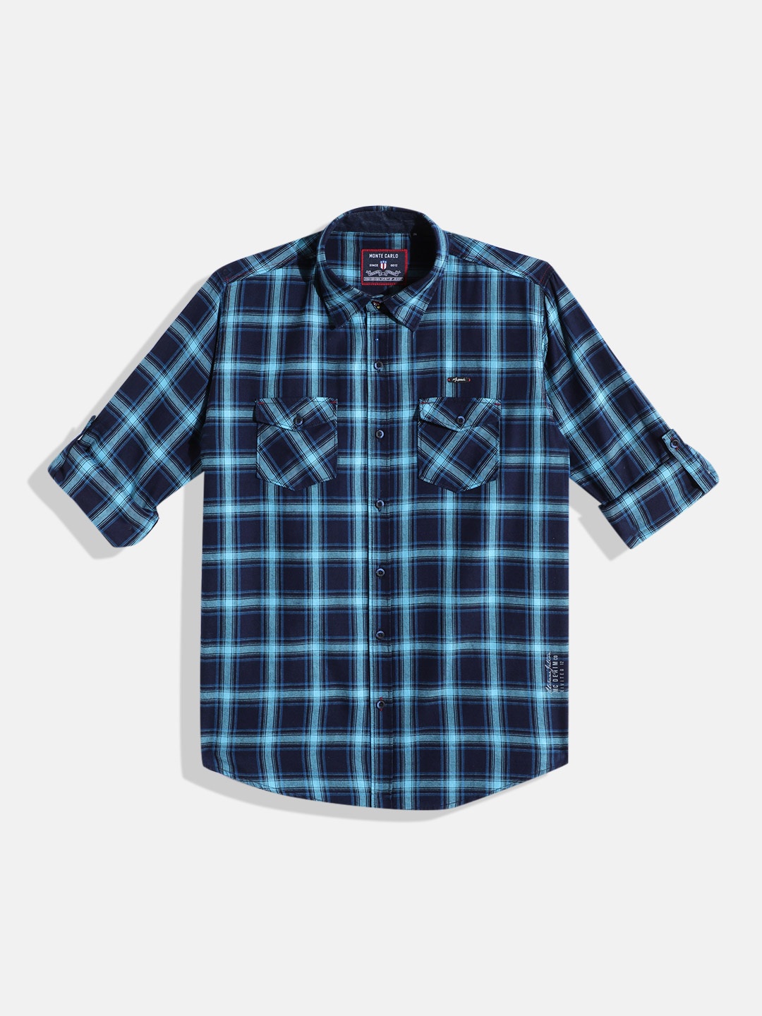 

Monte Carlo Boys Tartan Checked Casual Smart Fit Shirt, Blue