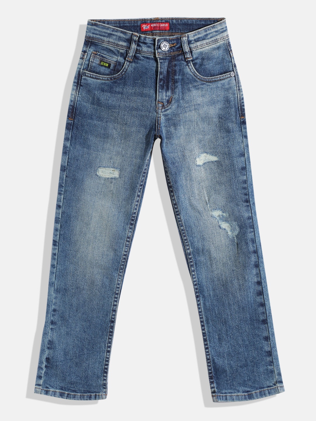 

Monte Carlo Boys Straight Fit Ripped Jeans, Blue