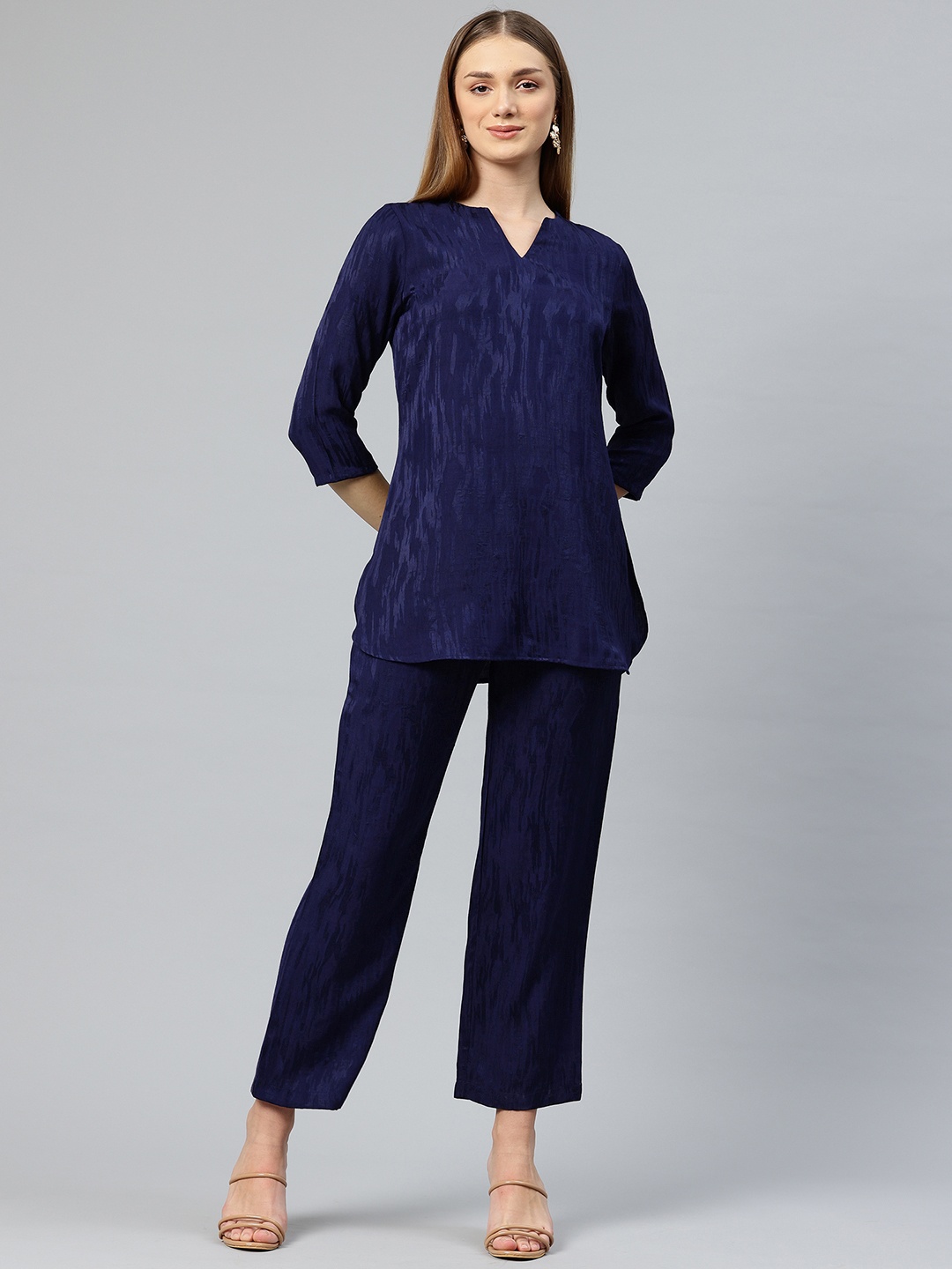 

Cottinfab Self Design Top and Trouser, Navy blue