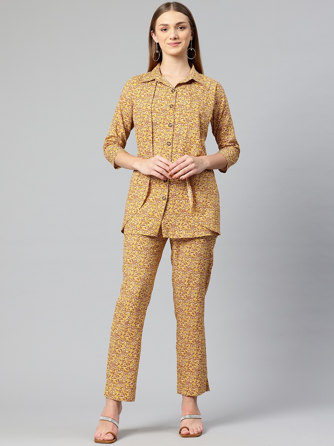 

Cottinfab Printed Shirt with Trousers, Mustard