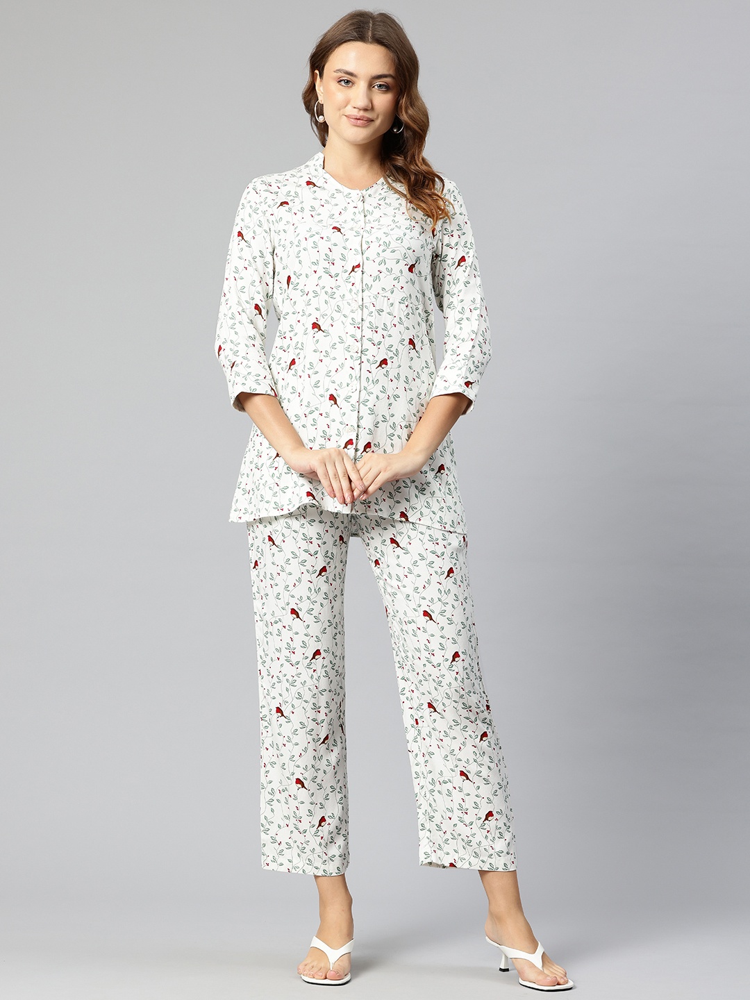 

Cottinfab Printed Top & Trousers, Off white