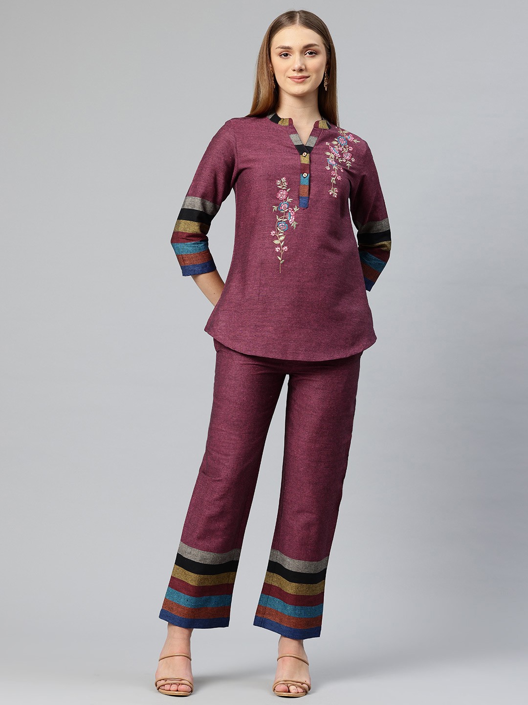 

Cottinfab Embroidered Pure Cotton Ethnic Co-Ords, Pink