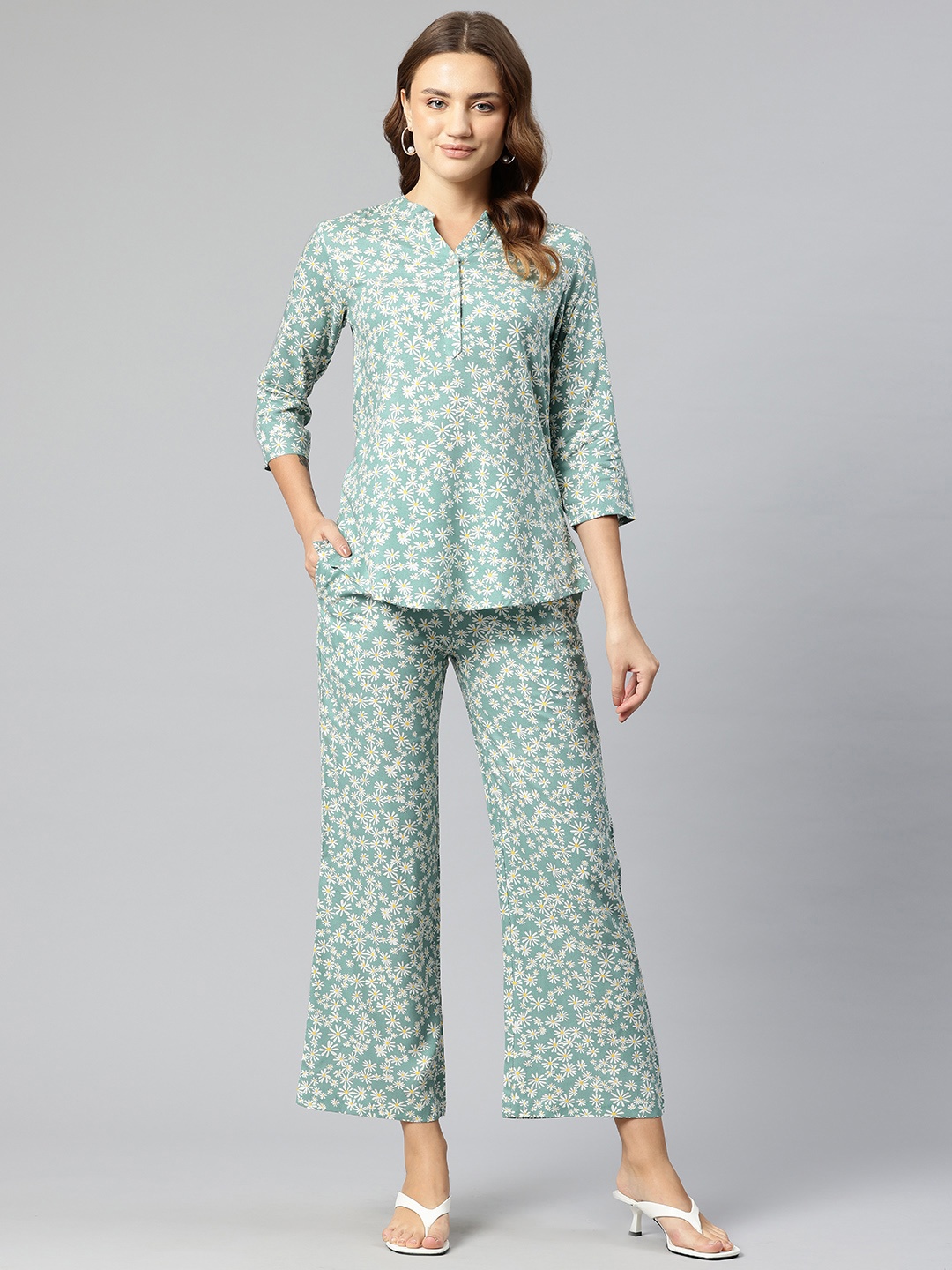 

Cottinfab Printed Top & Trousers, Green